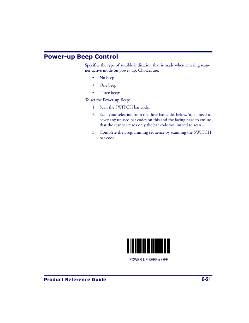 Power-up beep control, Power-up beep control -21, 21 power-up beep control | Datalogic Scanning MAGELLAN 8500 User Manual | Page 127 / 436