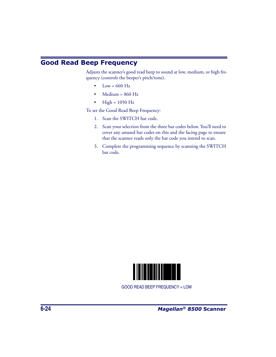 Good read beep frequency, Good read beep frequency -24 | Datalogic Scanning MAGELLAN 8500 User Manual | Page 130 / 436