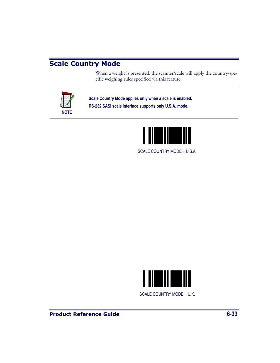 Scale country mode, Scale country mode -33, 33 scale country mode | Datalogic Scanning MAGELLAN 8500 User Manual | Page 139 / 436