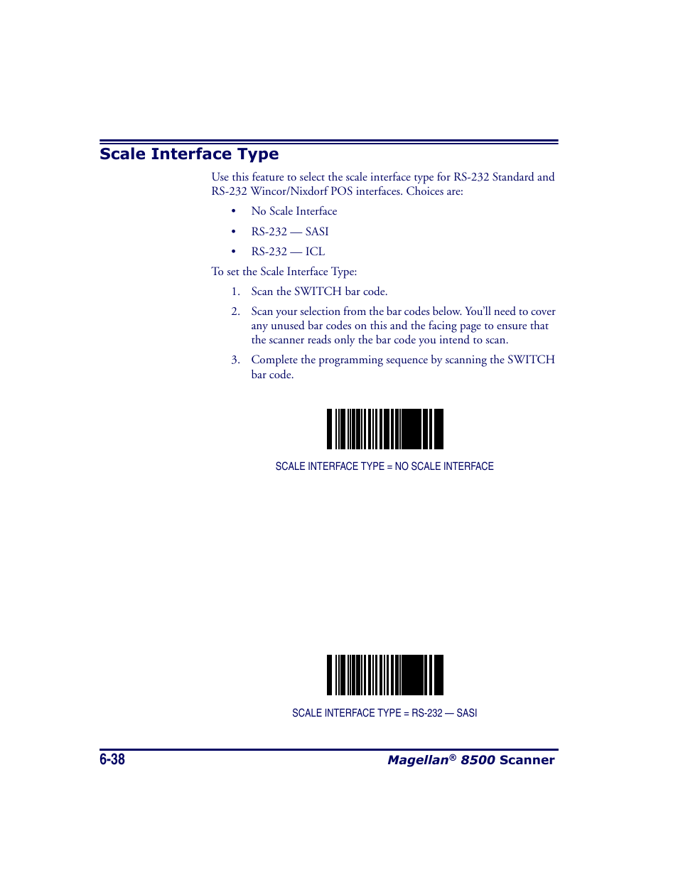 Scale interface type, Scale interface type -38 | Datalogic Scanning MAGELLAN 8500 User Manual | Page 144 / 436