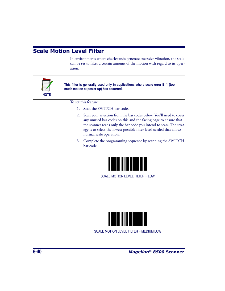 Scale motion level filter, Scale motion level filter -40 | Datalogic Scanning MAGELLAN 8500 User Manual | Page 146 / 436