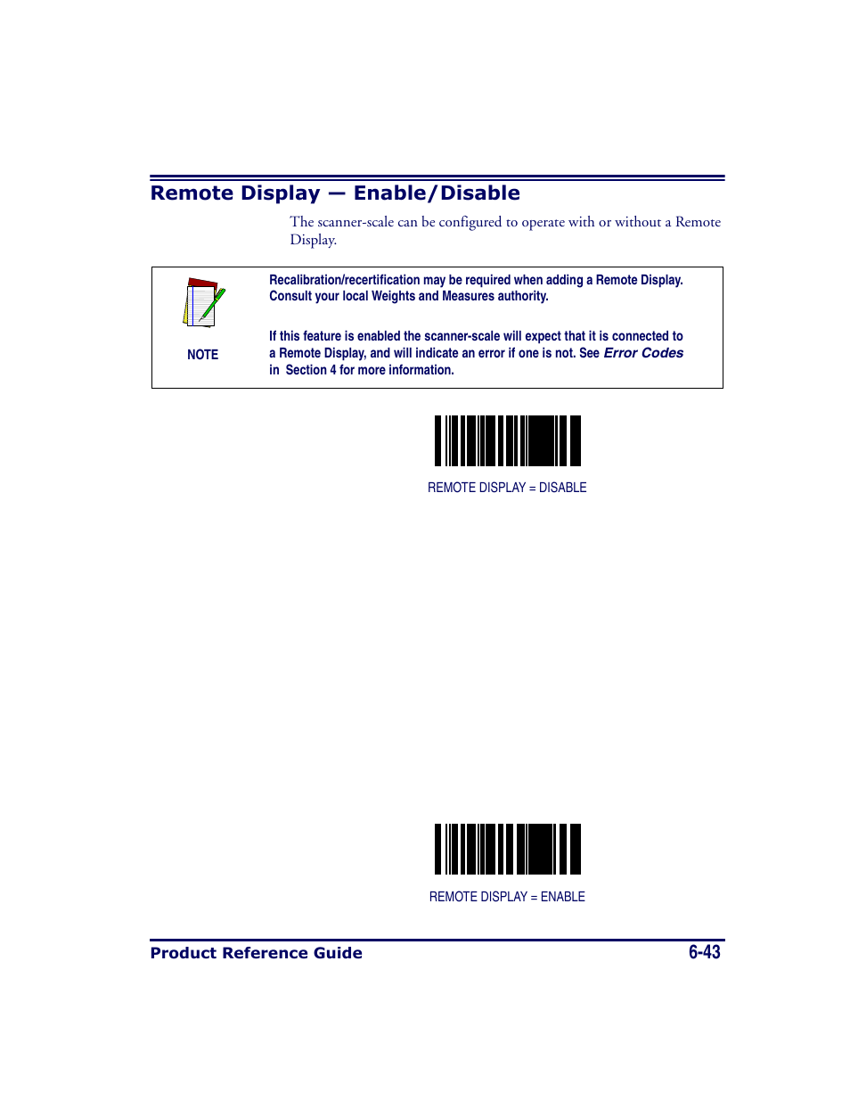 Remote display - enable/disable, Remote display — enable/disable -43, 43 remote display — enable/disable | Datalogic Scanning MAGELLAN 8500 User Manual | Page 149 / 436