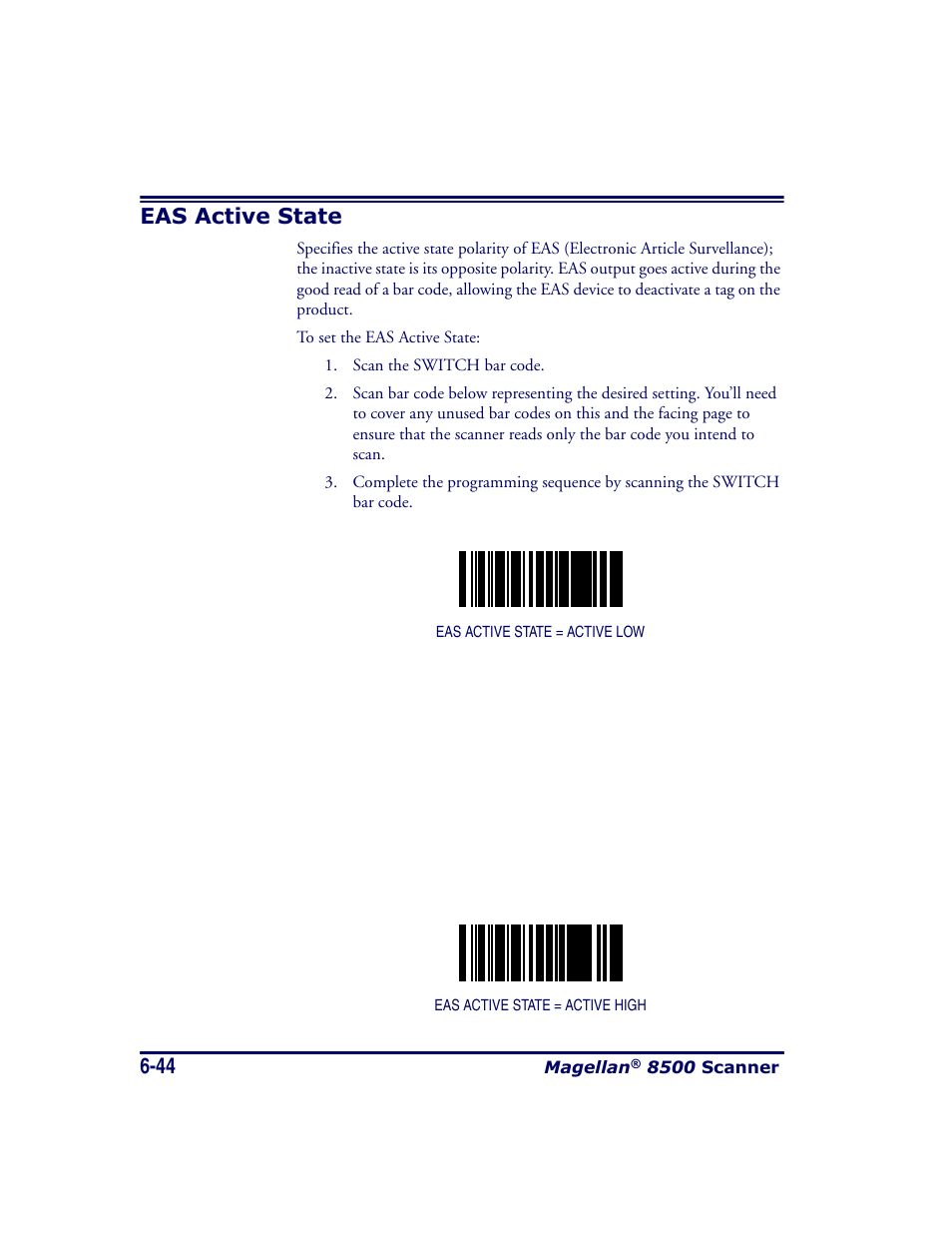 Eas active state, Eas active state -44 | Datalogic Scanning MAGELLAN 8500 User Manual | Page 150 / 436