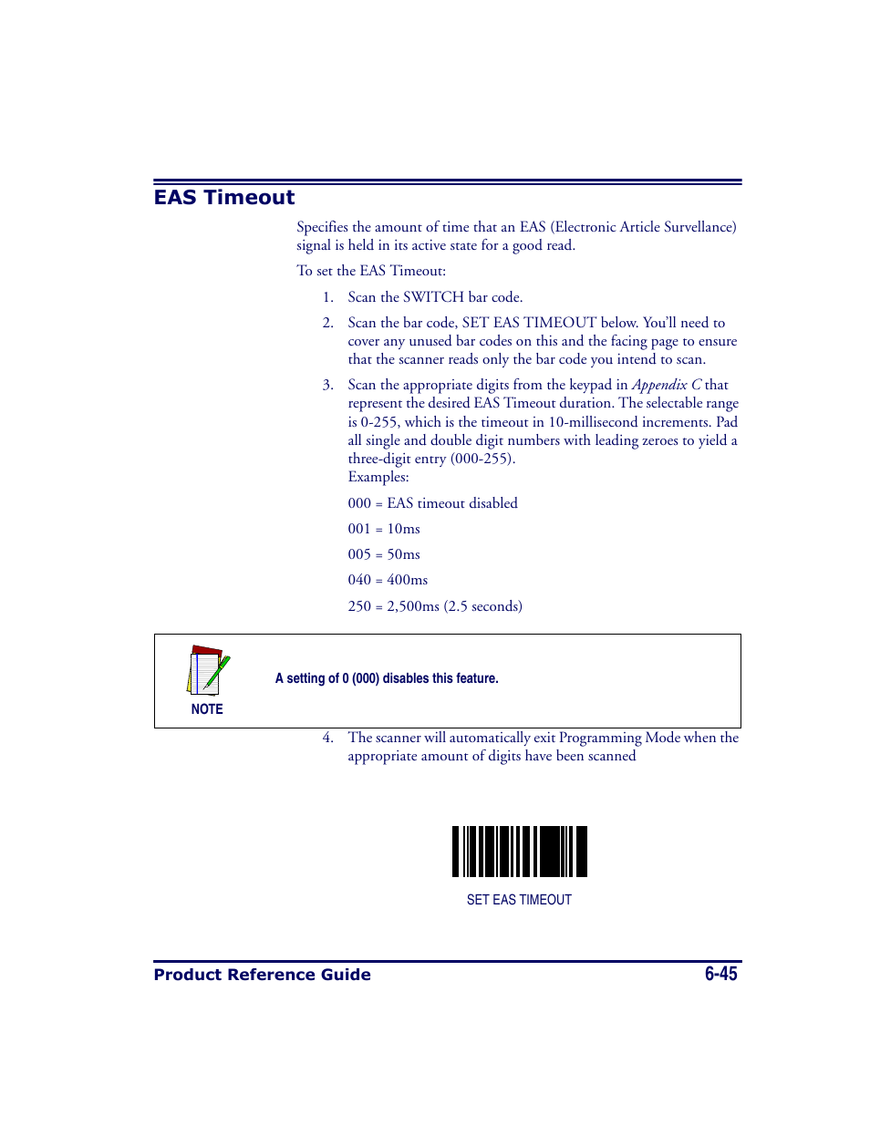 Eas timeout, Eas timeout -45, 45 eas timeout | Datalogic Scanning MAGELLAN 8500 User Manual | Page 151 / 436