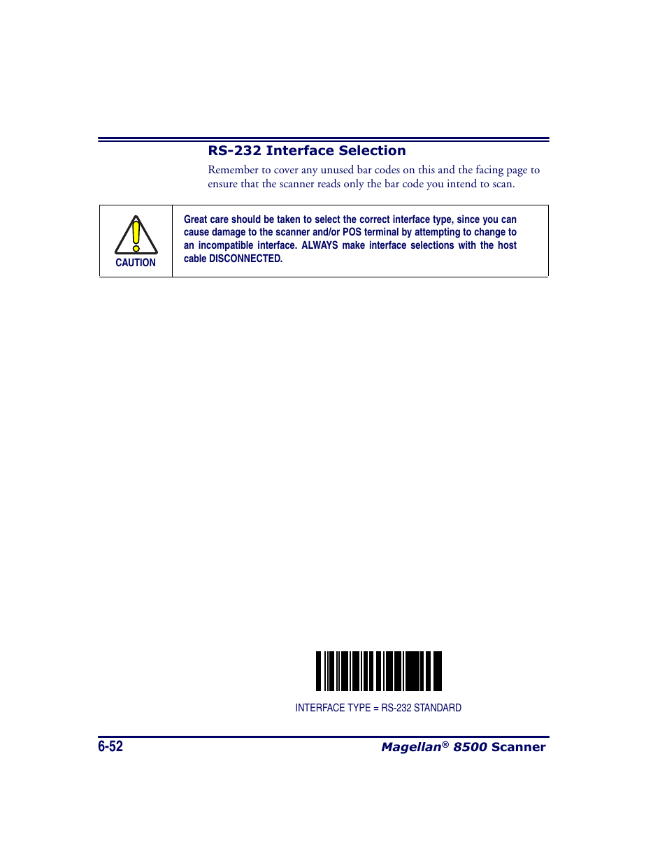 Rs-232 interface selection, Rs-232 interface selection -52 | Datalogic Scanning MAGELLAN 8500 User Manual | Page 158 / 436