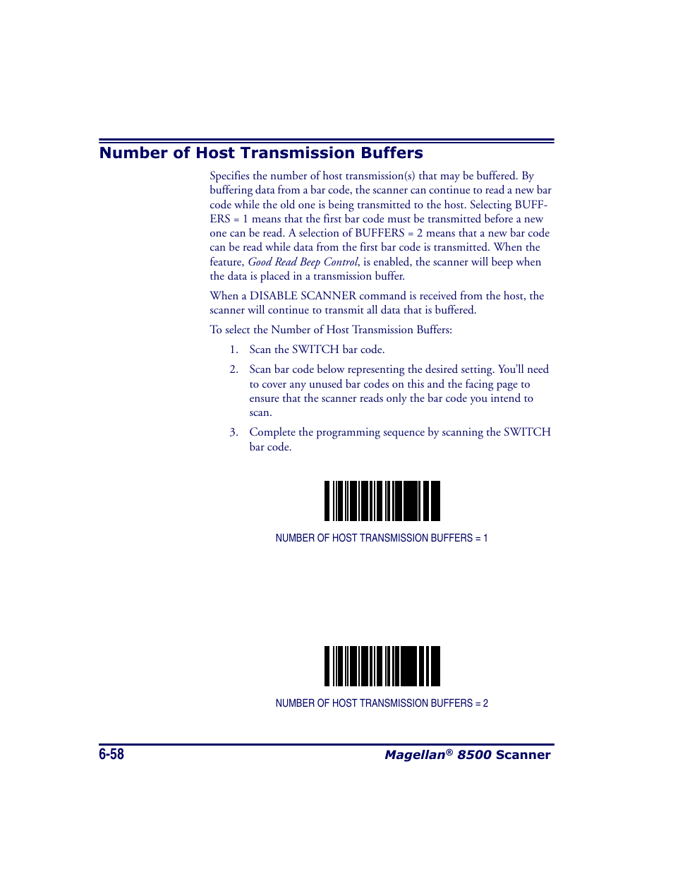 Number of host transmission buffers, Number of host transmission buffers -58 | Datalogic Scanning MAGELLAN 8500 User Manual | Page 164 / 436