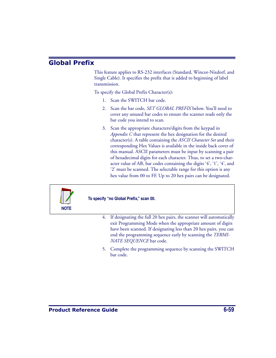 Global prefix, Global prefix -59, 59 global prefix | Datalogic Scanning MAGELLAN 8500 User Manual | Page 165 / 436