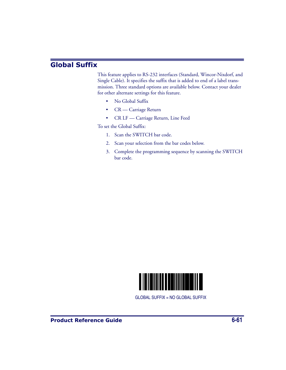 Global suffix, Global suffix -61, 61 global suffix | Datalogic Scanning MAGELLAN 8500 User Manual | Page 167 / 436