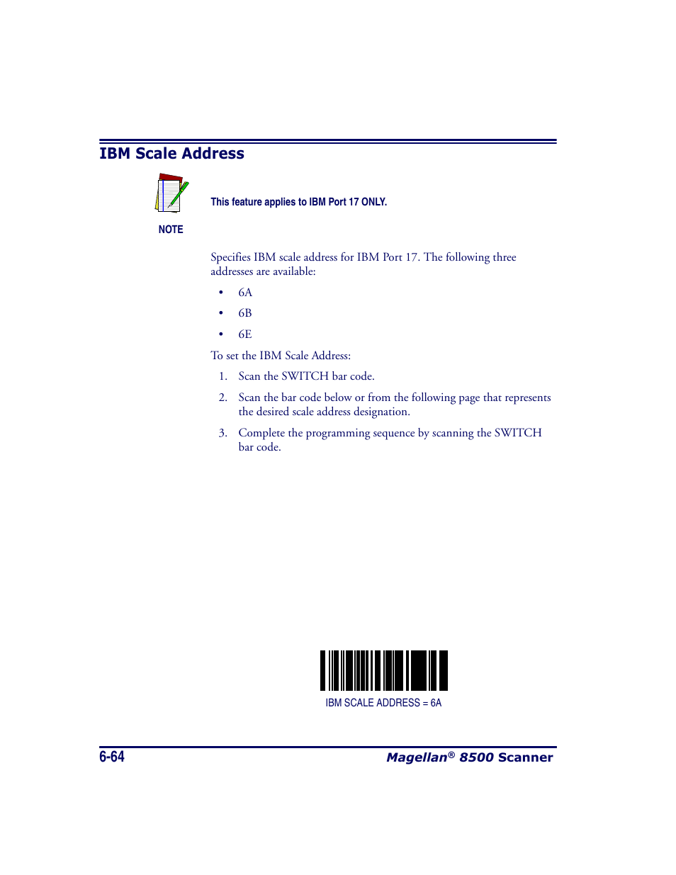Ibm scale address, Ibm scale address -64 | Datalogic Scanning MAGELLAN 8500 User Manual | Page 170 / 436