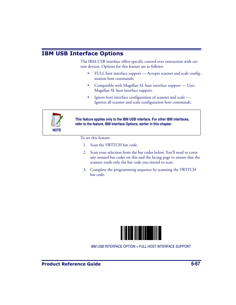 Ibm usb interface options, Ibm usb interface options -67, 67 ibm usb interface options | Datalogic Scanning MAGELLAN 8500 User Manual | Page 173 / 436