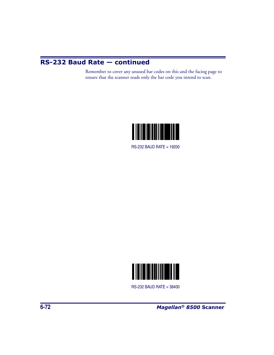 Rs-232 baud rate — continued | Datalogic Scanning MAGELLAN 8500 User Manual | Page 178 / 436