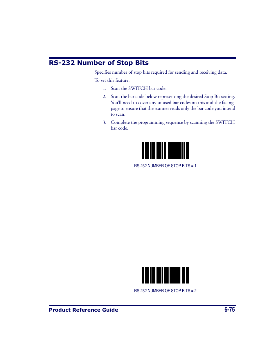 Rs-232 number of stop bits, Rs-232 number of stop bits -75 | Datalogic Scanning MAGELLAN 8500 User Manual | Page 181 / 436