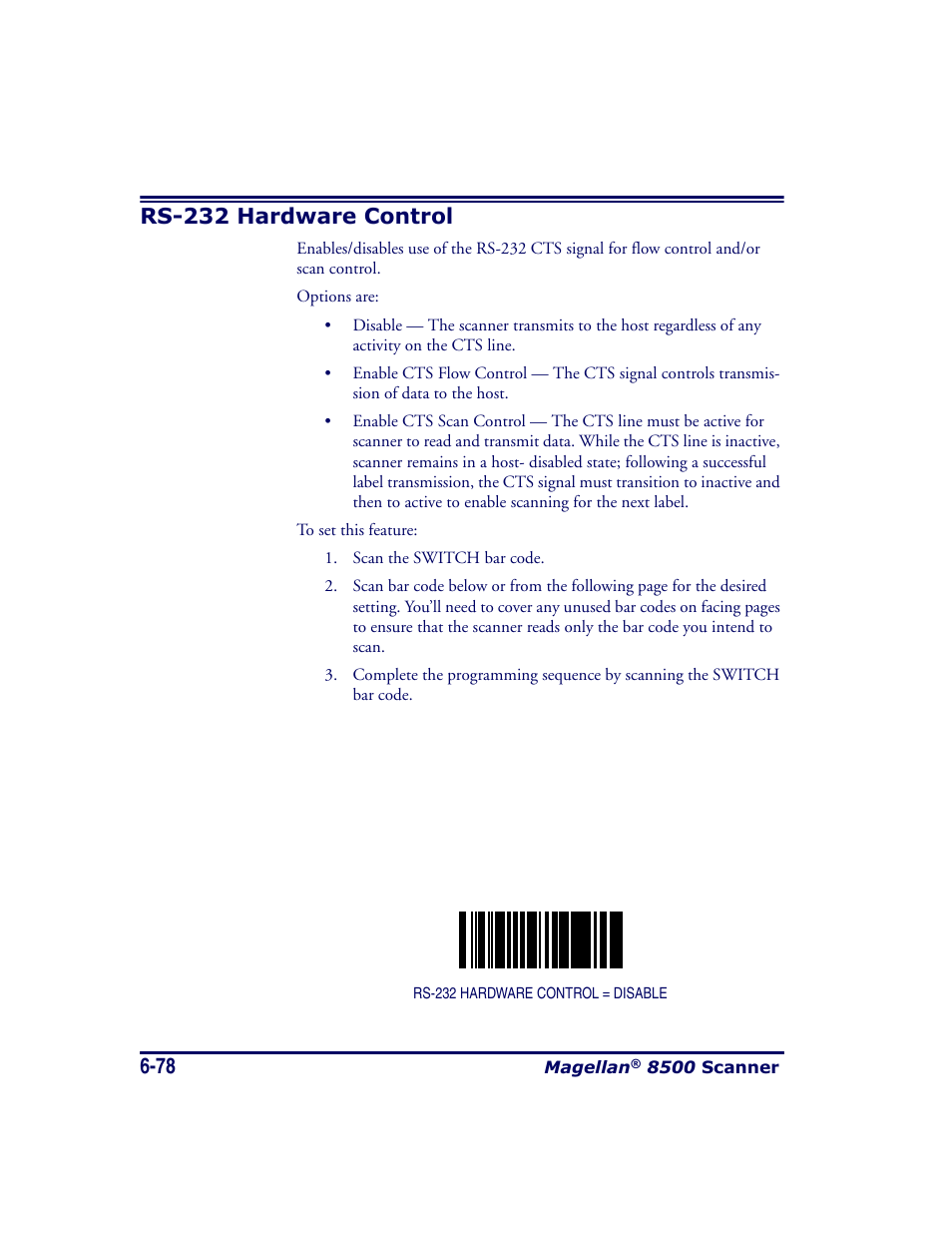 Rs-232 hardware control, Rs-232 hardware control -78 | Datalogic Scanning MAGELLAN 8500 User Manual | Page 184 / 436