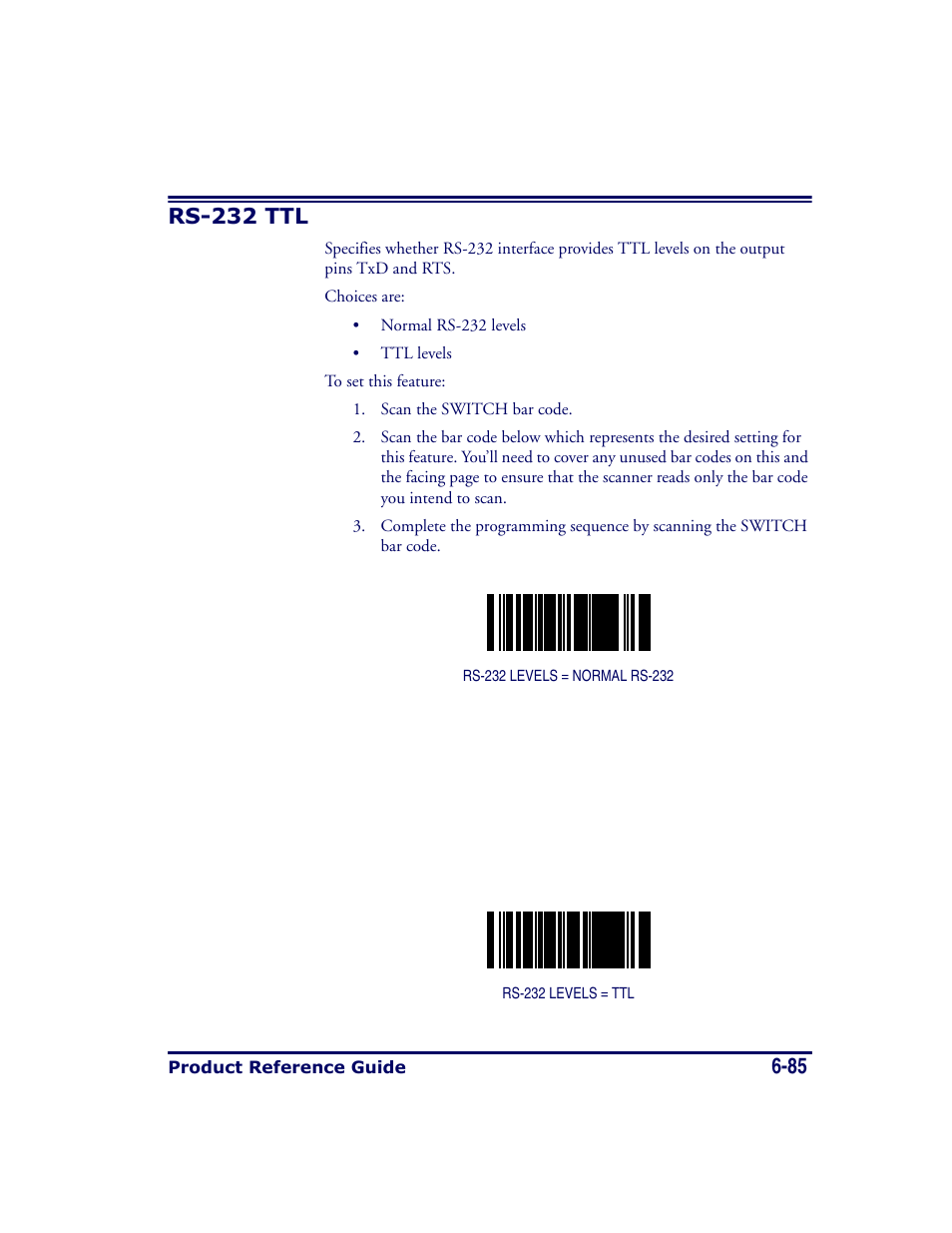 Rs-232 ttl, Rs-232 ttl -85 | Datalogic Scanning MAGELLAN 8500 User Manual | Page 191 / 436