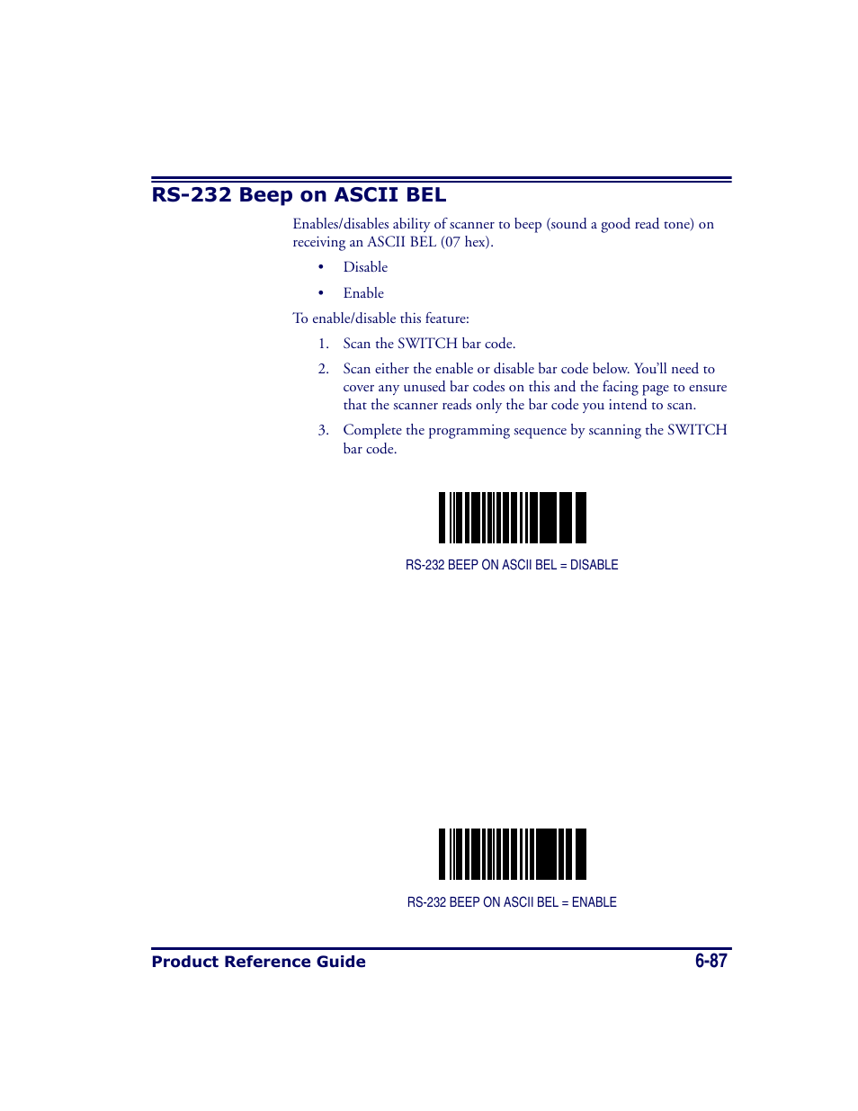 Rs-232 beep on ascii bel, Rs-232 beep on ascii bel -87 | Datalogic Scanning MAGELLAN 8500 User Manual | Page 193 / 436