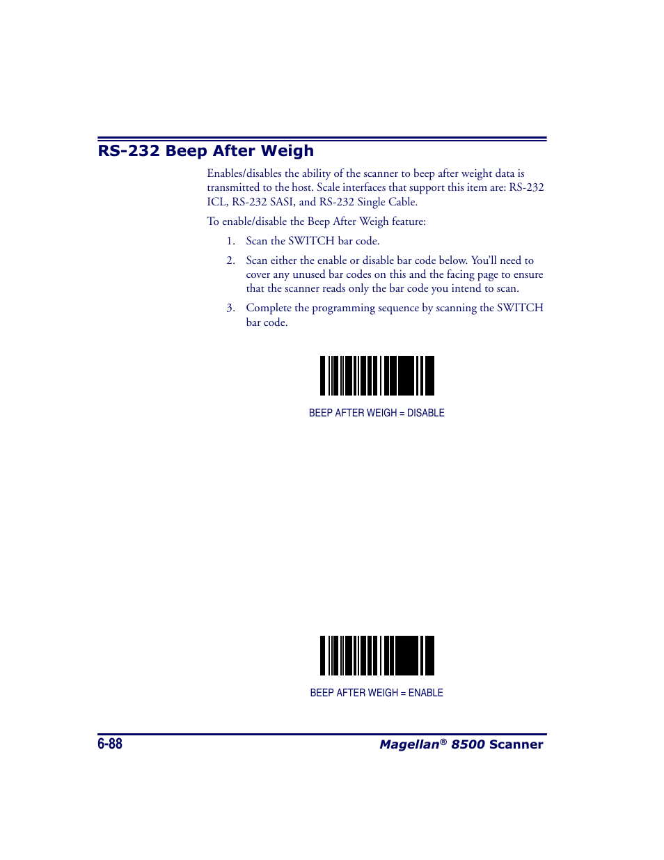 Rs-232 beep after weigh, Rs-232 beep after weigh -88 | Datalogic Scanning MAGELLAN 8500 User Manual | Page 194 / 436