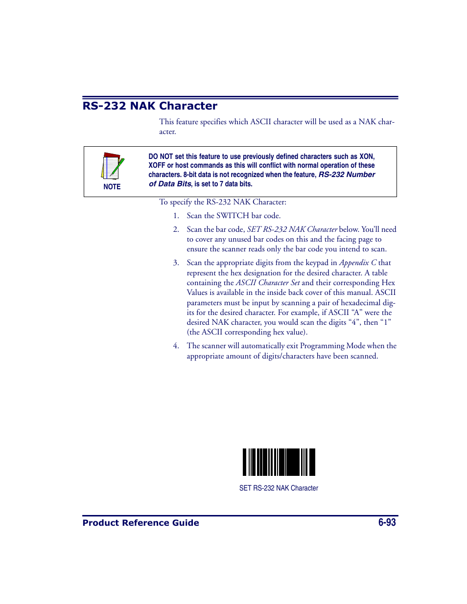 Rs-232 nak character, Rs-232 nak character -93 | Datalogic Scanning MAGELLAN 8500 User Manual | Page 199 / 436