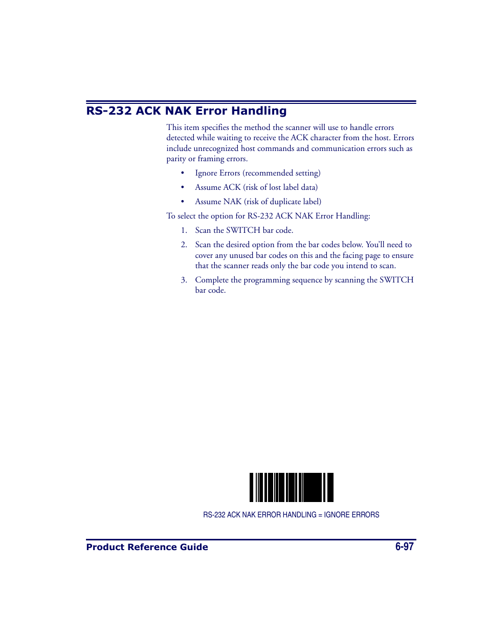 Rs-232 ack nak error handling, Rs-232 ack nak error handling -97 | Datalogic Scanning MAGELLAN 8500 User Manual | Page 203 / 436