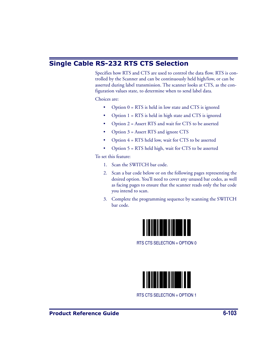 Single cable rs-232 rts cts selection, Single cable rs-232 rts cts selection -103 | Datalogic Scanning MAGELLAN 8500 User Manual | Page 209 / 436