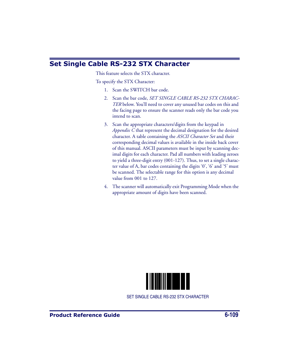 Set single cable rs-232 stx character, Set single cable rs-232 stx character -109 | Datalogic Scanning MAGELLAN 8500 User Manual | Page 215 / 436