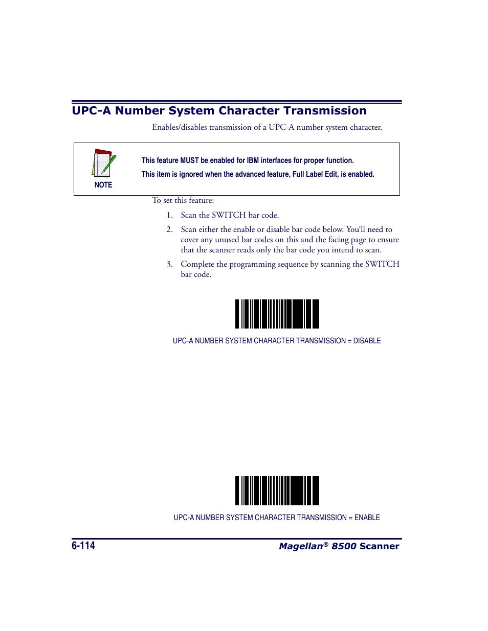 Upc-a number system character transmission, Upc-a number system character transmission -114 | Datalogic Scanning MAGELLAN 8500 User Manual | Page 220 / 436