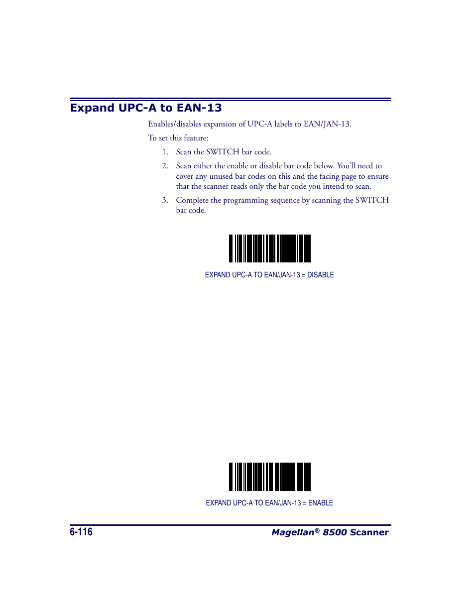 Expand upc-a to ean-13, Expand upc-a to ean-13 -116 | Datalogic Scanning MAGELLAN 8500 User Manual | Page 222 / 436