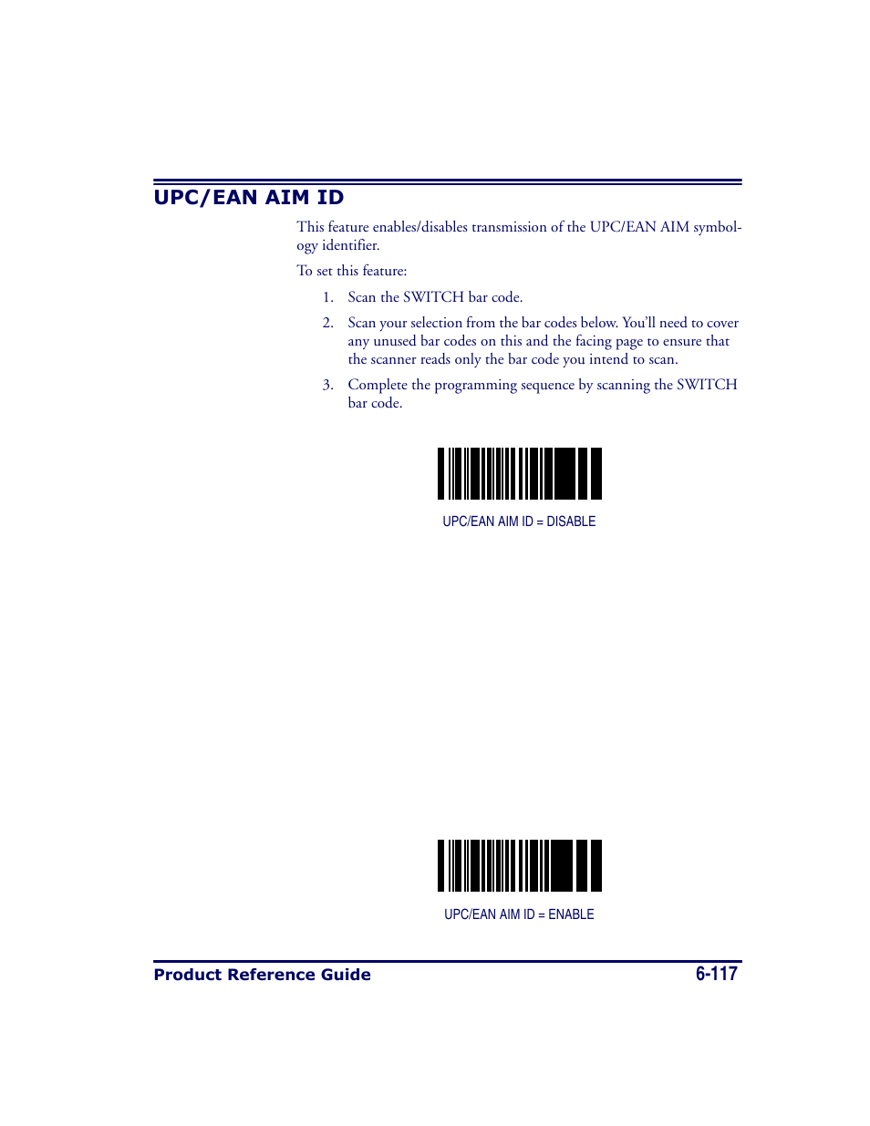 Upc/ean aim id, Upc/ean aim id -117, 117 upc/ean aim id | Datalogic Scanning MAGELLAN 8500 User Manual | Page 223 / 436