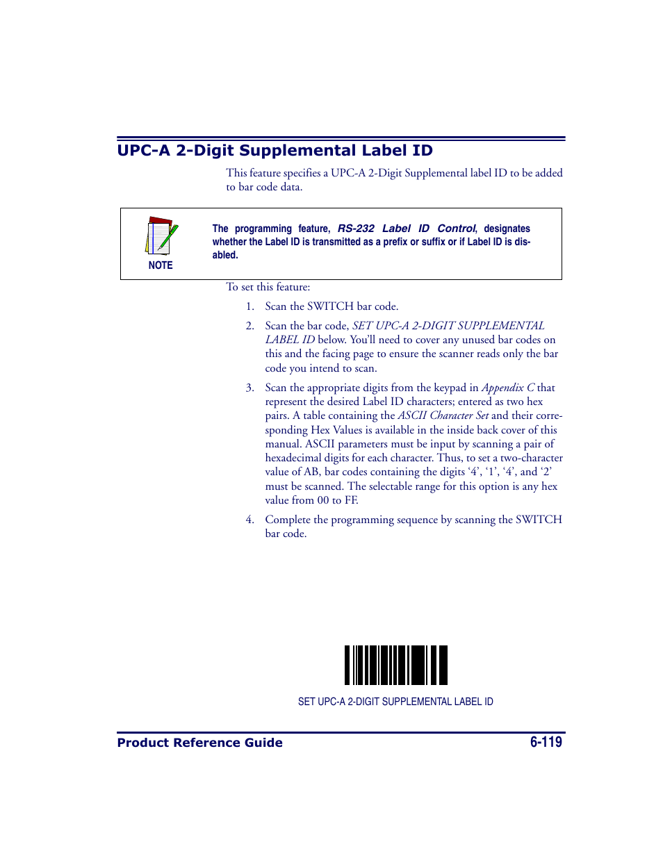 Upc-a 2-digit supplemental label id, Upc-a 2-digit supplemental label id -119, 119 upc-a 2-digit supplemental label id | Datalogic Scanning MAGELLAN 8500 User Manual | Page 225 / 436