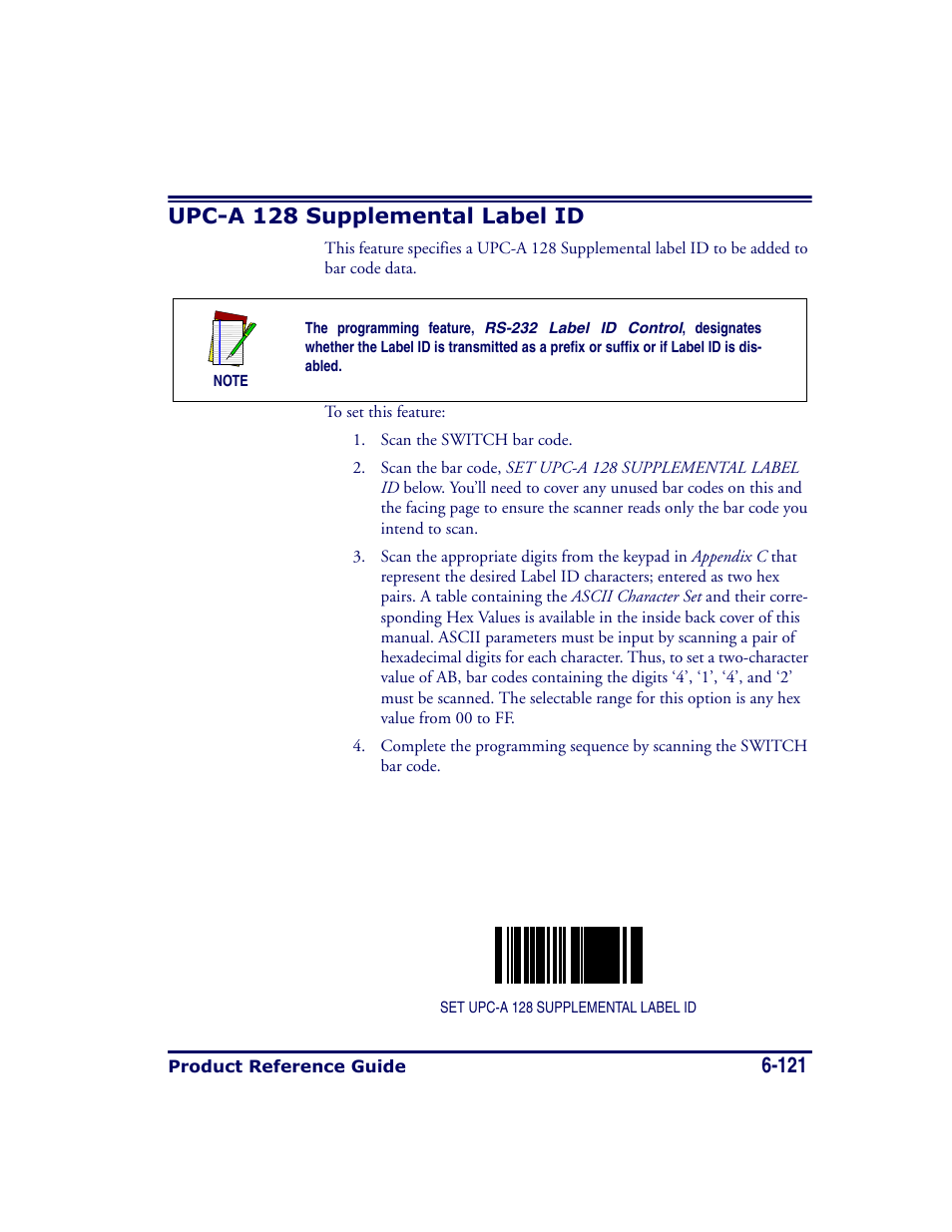 Upc-a 128 supplemental label id, Upc-a 128 supplemental label id -121 | Datalogic Scanning MAGELLAN 8500 User Manual | Page 227 / 436