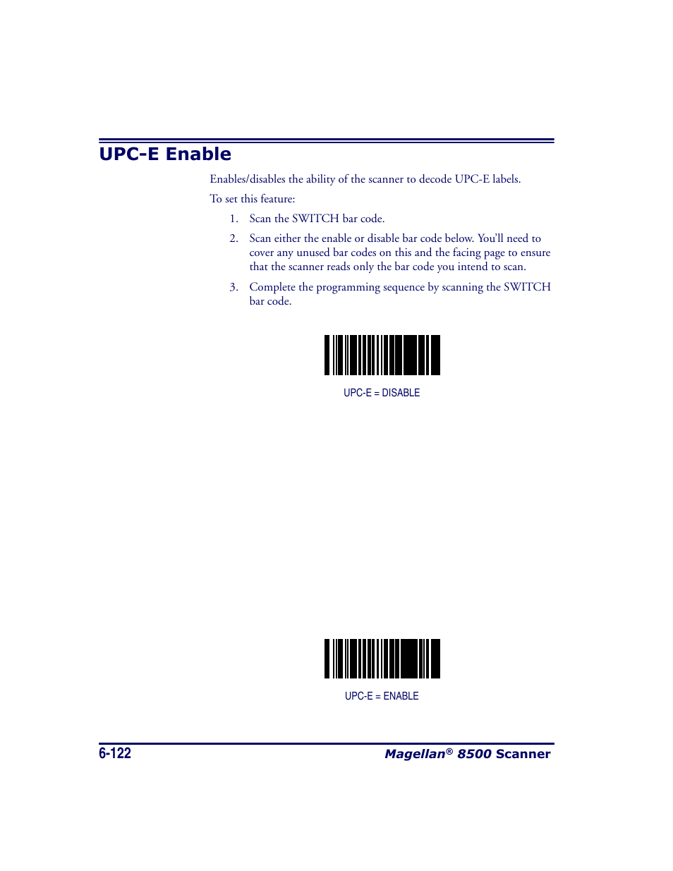 Upc-e enable, Upc-e enable -122 | Datalogic Scanning MAGELLAN 8500 User Manual | Page 228 / 436