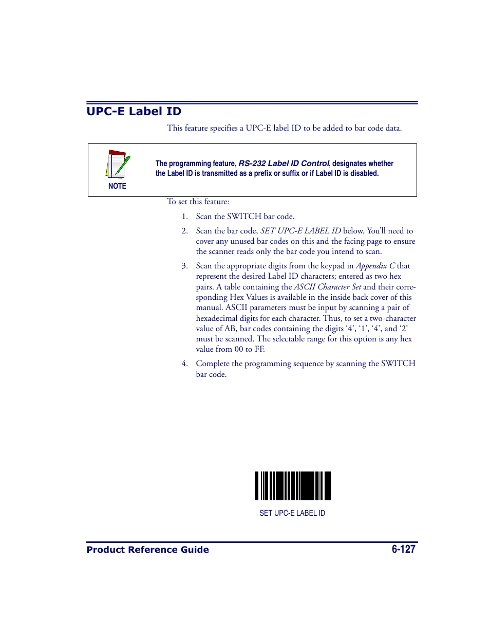 Upc-e label id, Upc-e label id -127, 127 upc-e label id | Datalogic Scanning MAGELLAN 8500 User Manual | Page 233 / 436