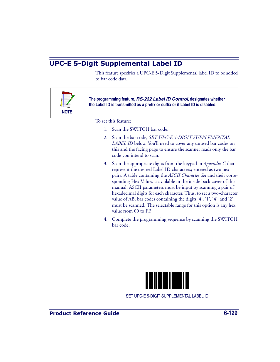 Upc-e 5-digit supplemental label id, Upc-e 5-digit supplemental label id -129, 129 upc-e 5-digit supplemental label id | Datalogic Scanning MAGELLAN 8500 User Manual | Page 235 / 436