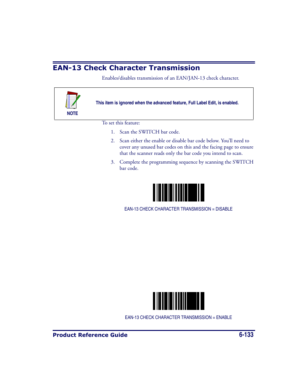 Ean-13 check character transmission, Ean-13 check character transmission -133 | Datalogic Scanning MAGELLAN 8500 User Manual | Page 239 / 436