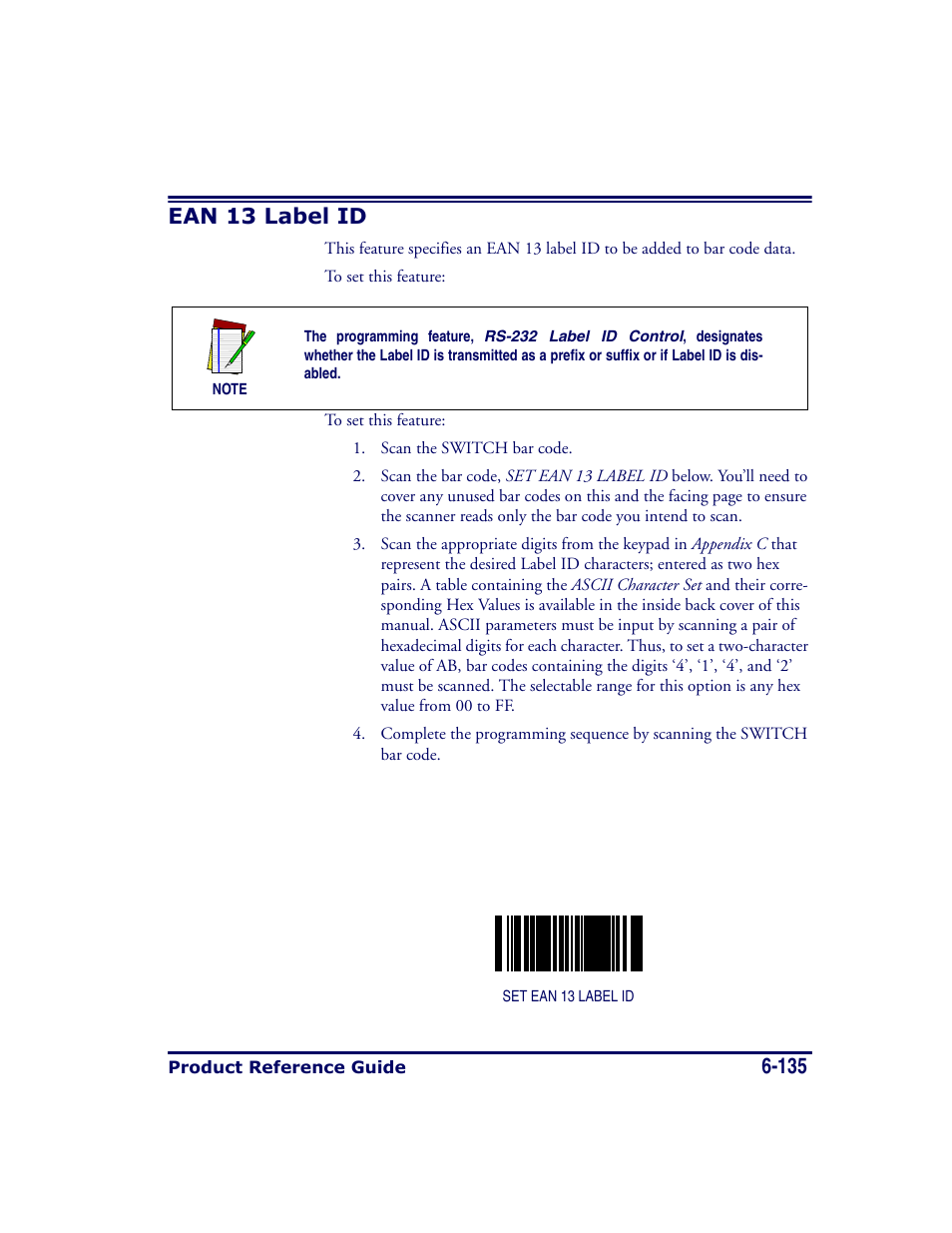 Ean 13 label id, Ean 13 label id -135 | Datalogic Scanning MAGELLAN 8500 User Manual | Page 241 / 436