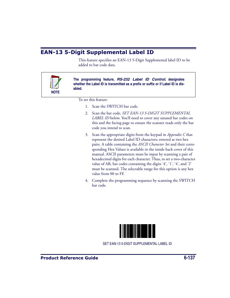 Ean-13 5-digit supplemental label id, Ean-13 5-digit supplemental label id -137 | Datalogic Scanning MAGELLAN 8500 User Manual | Page 243 / 436