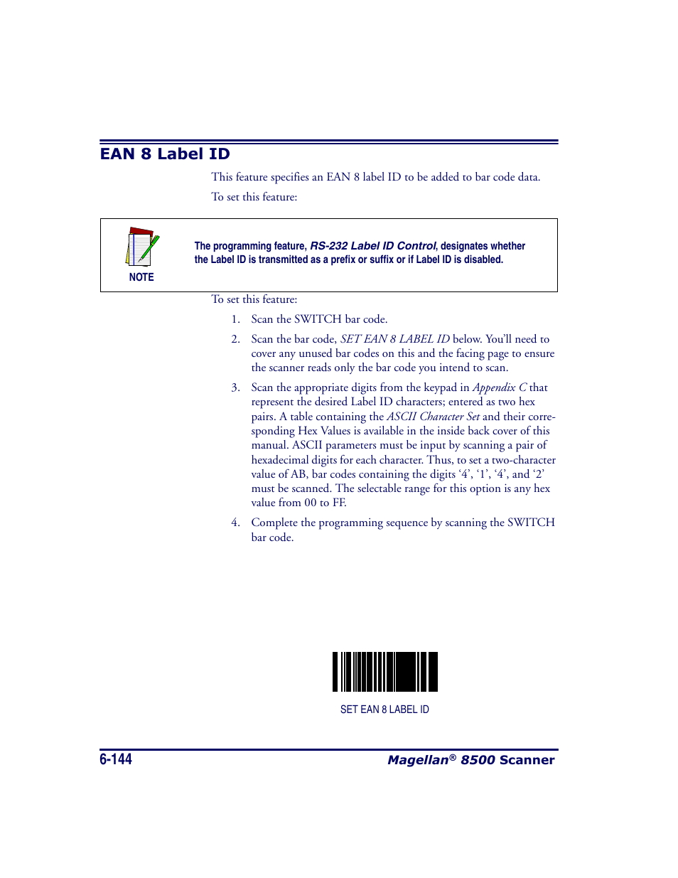 Ean 8 label id, Ean 8 label id -144 | Datalogic Scanning MAGELLAN 8500 User Manual | Page 250 / 436