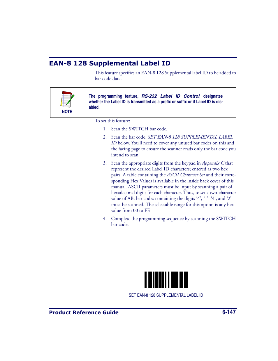 Ean-8 128 supplemental label id, Ean-8 128 supplemental label id -147 | Datalogic Scanning MAGELLAN 8500 User Manual | Page 253 / 436