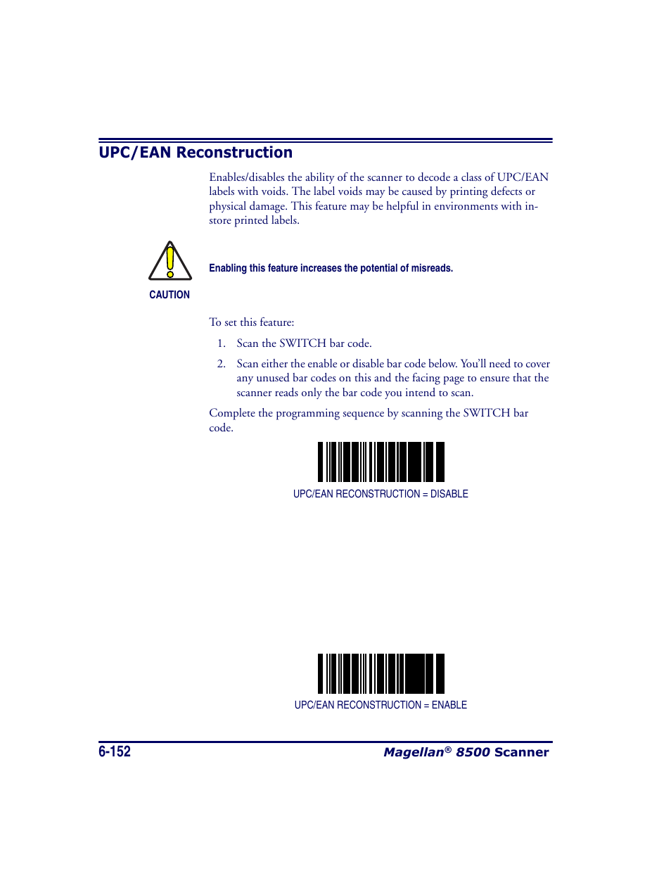 Upc/ean reconstruction, Upc/ean reconstruction -152 | Datalogic Scanning MAGELLAN 8500 User Manual | Page 258 / 436