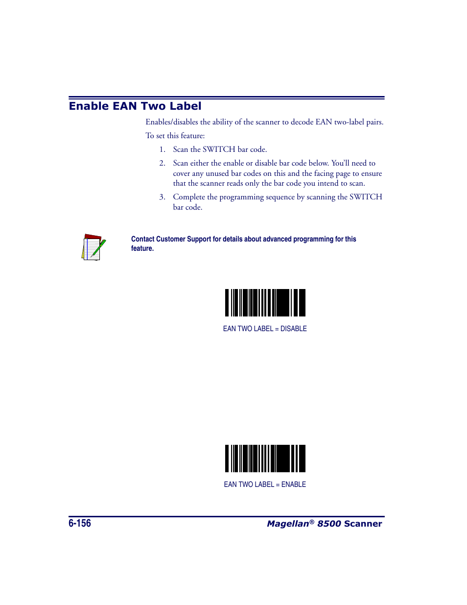 Enable ean two label, Enable ean two label -156 | Datalogic Scanning MAGELLAN 8500 User Manual | Page 262 / 436