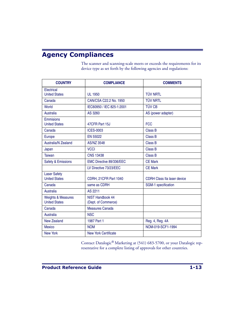 Agency compliances, Agency compliances -13 | Datalogic Scanning MAGELLAN 8500 User Manual | Page 27 / 436