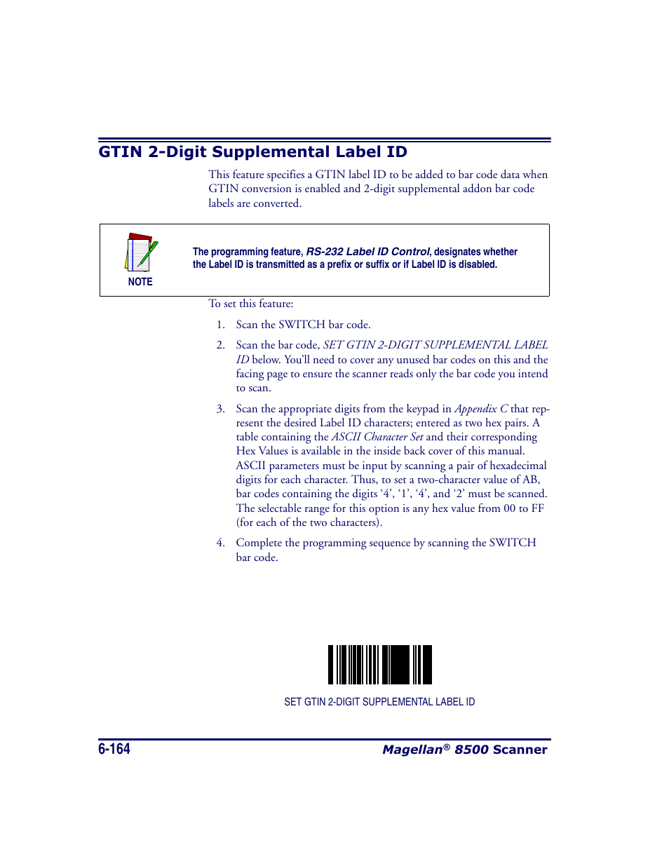 Gtin 2-digit supplemental label id, Gtin 2-digit supplemental label id -164 | Datalogic Scanning MAGELLAN 8500 User Manual | Page 270 / 436