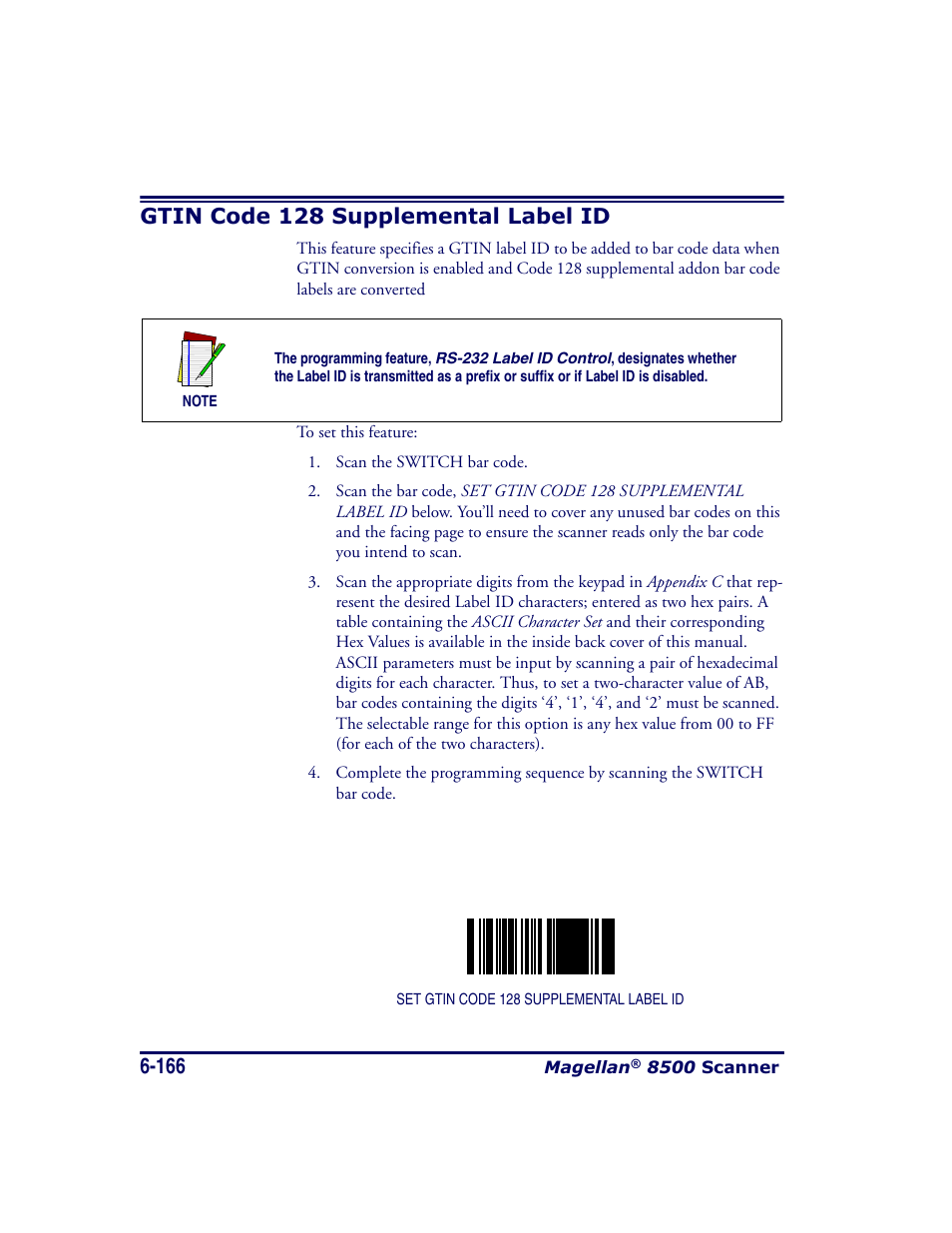 Gtin code 128 supplemental label id, Gtin code 128 supplemental label id -166 | Datalogic Scanning MAGELLAN 8500 User Manual | Page 272 / 436