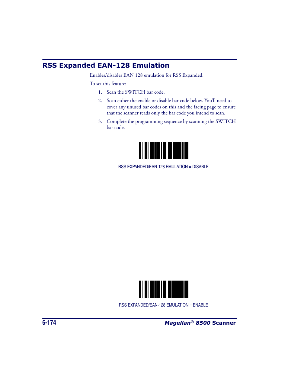 Rss expanded ean-128 emulation, Rss expanded ean-128 emulation -174 | Datalogic Scanning MAGELLAN 8500 User Manual | Page 280 / 436