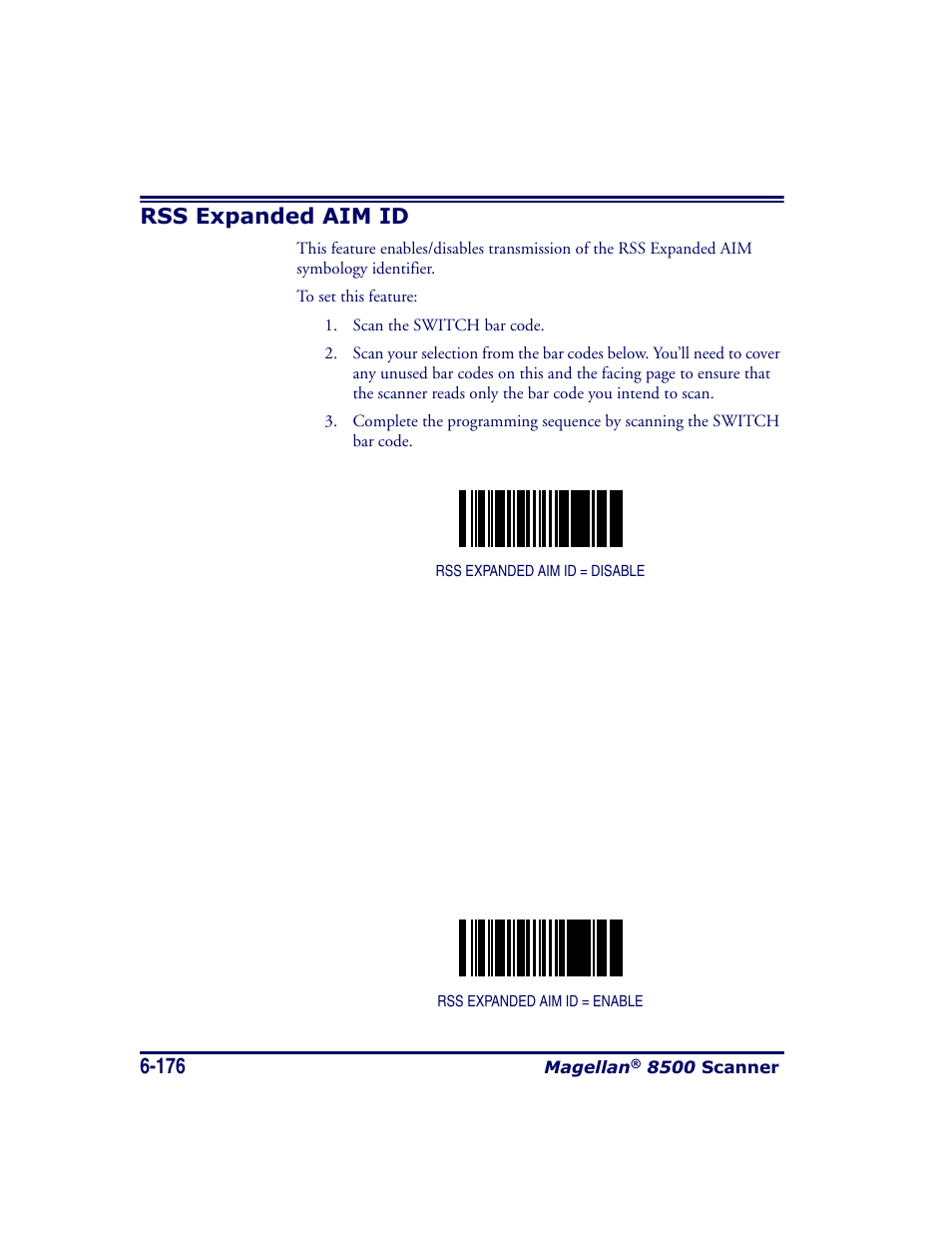 Rss expanded aim id, Rss expanded aim id -176 | Datalogic Scanning MAGELLAN 8500 User Manual | Page 282 / 436