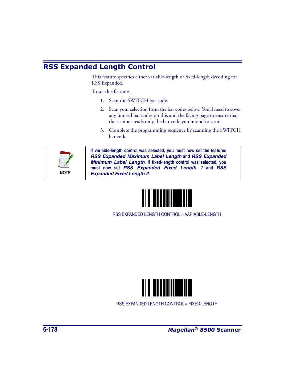 Rss expanded length control, Rss expanded length control -178 | Datalogic Scanning MAGELLAN 8500 User Manual | Page 284 / 436