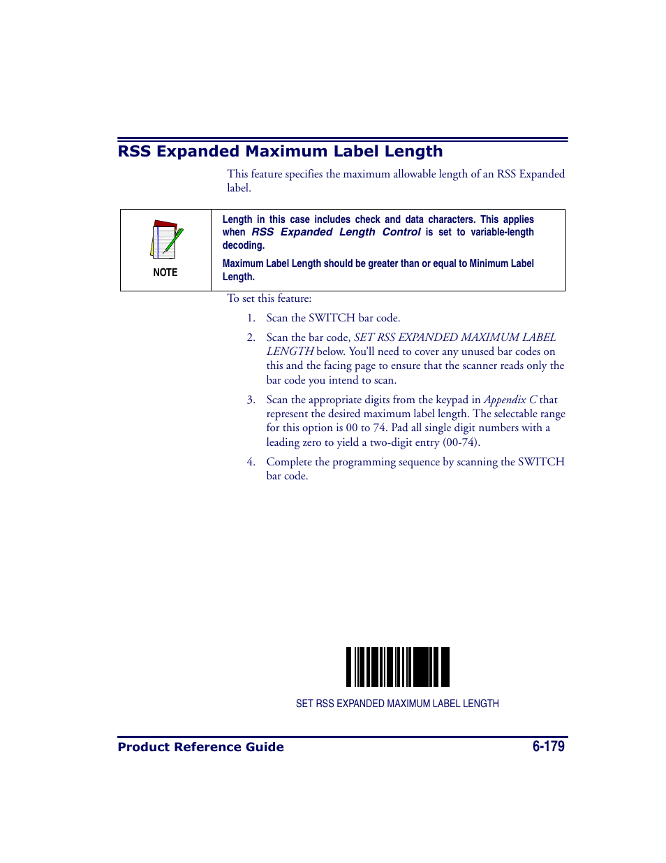 Rss expanded maximum label length, Rss expanded maximum label length -179, Rss expanded maximum label length and | 179 rss expanded maximum label length | Datalogic Scanning MAGELLAN 8500 User Manual | Page 285 / 436