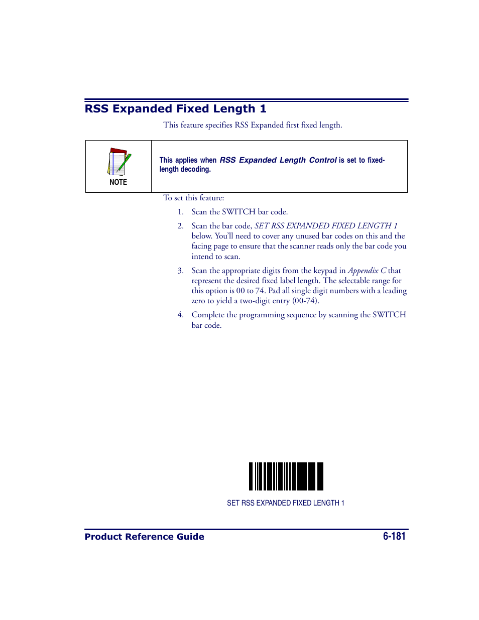 Rss expanded fixed length 1, Rss expanded fixed length 1 -181, 181 rss expanded fixed length 1 | Datalogic Scanning MAGELLAN 8500 User Manual | Page 287 / 436