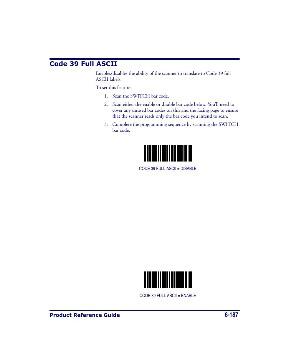 Code 39 full ascii, Code 39 full ascii -187 | Datalogic Scanning MAGELLAN 8500 User Manual | Page 293 / 436