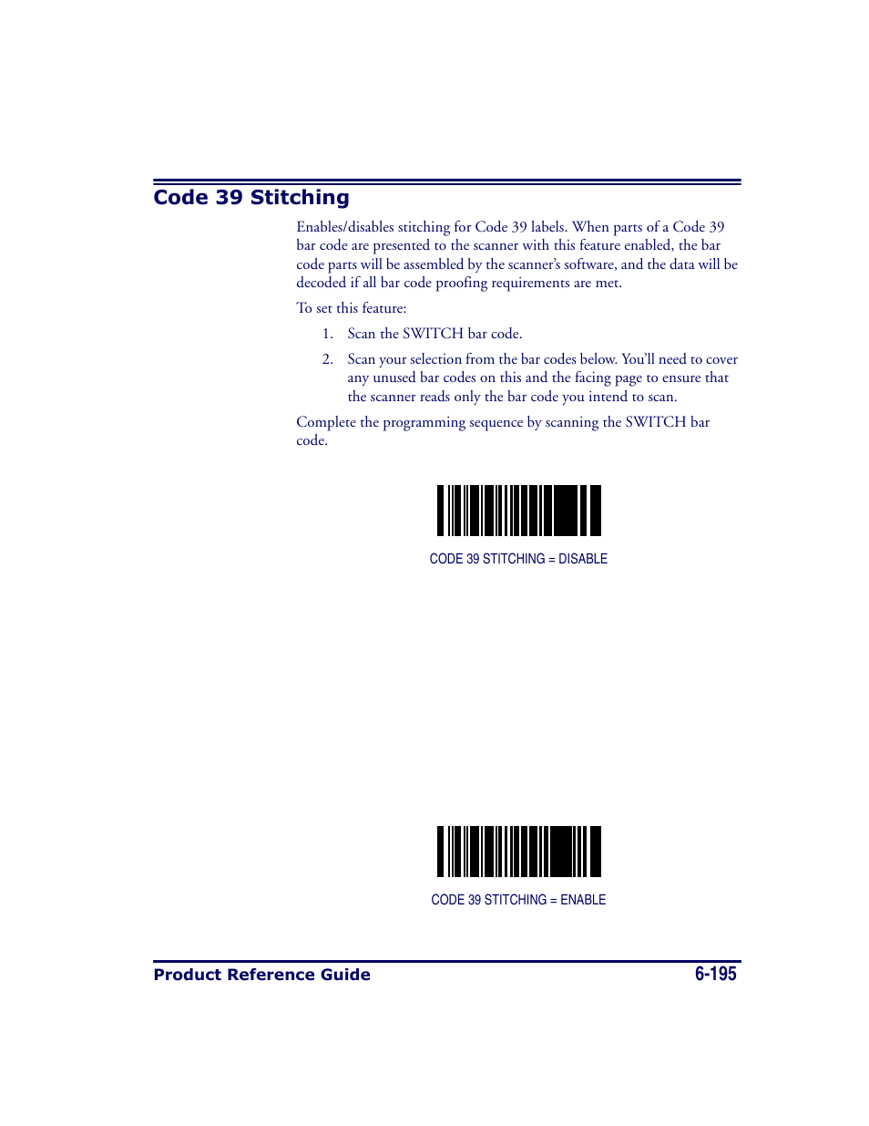 Code 39 stitching, Code 39 stitching -195 | Datalogic Scanning MAGELLAN 8500 User Manual | Page 301 / 436