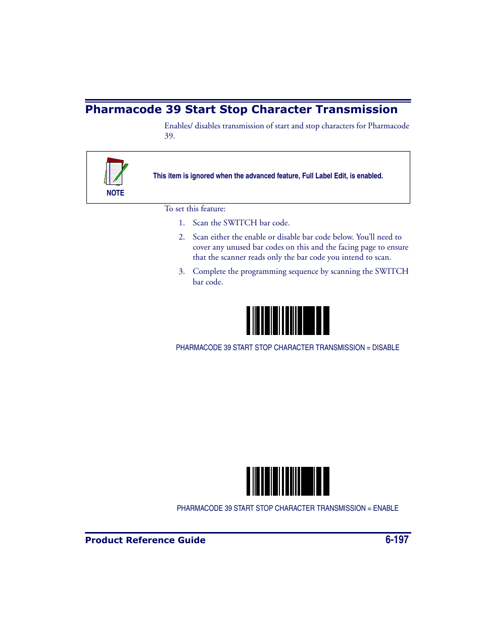 Pharmacode 39 start stop character transmission | Datalogic Scanning MAGELLAN 8500 User Manual | Page 303 / 436